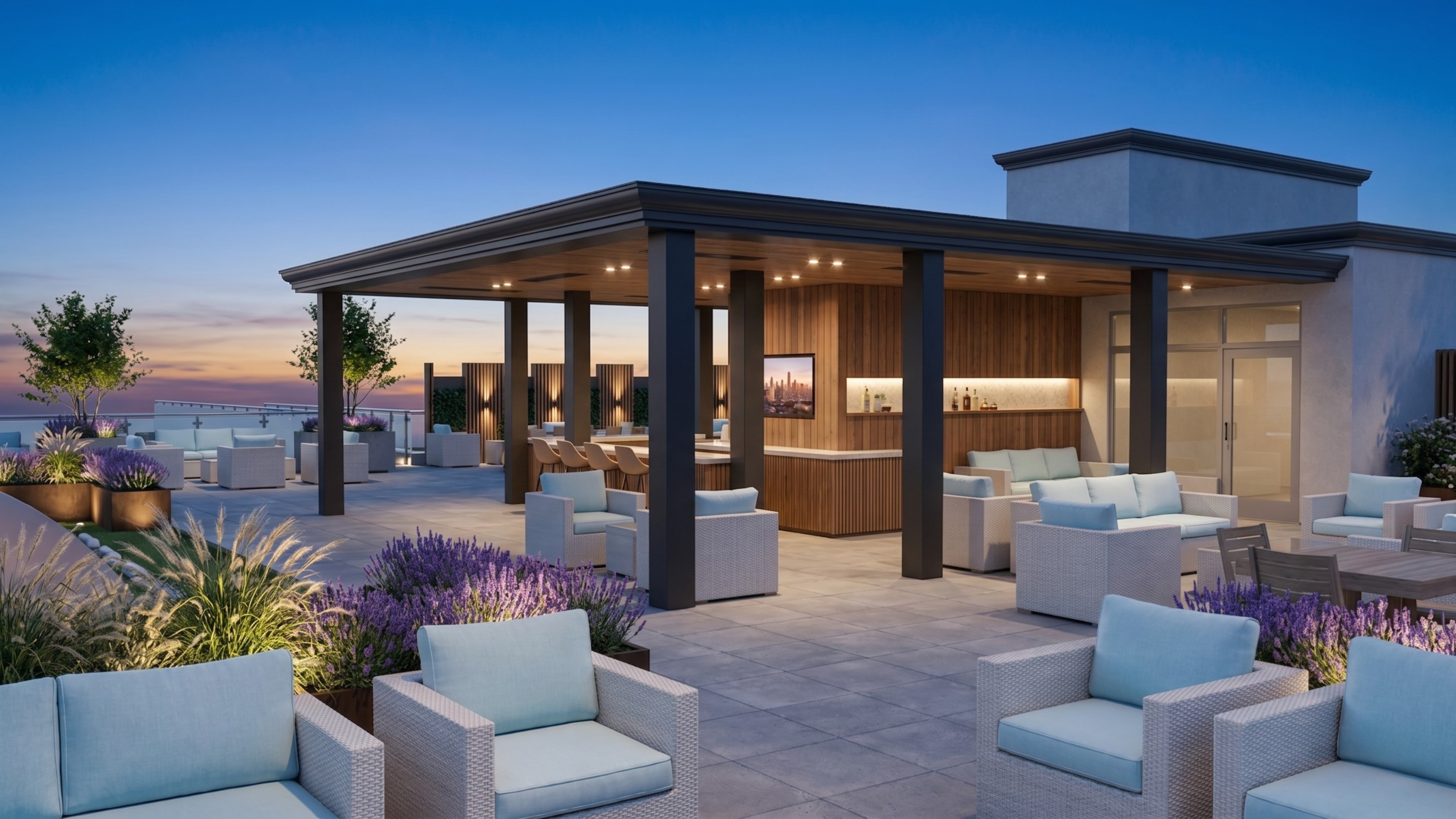 Santé Apartments — Rooftop sky lounge with residents
